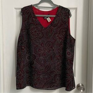 Rebecca Jones V-Neck Tank Top Size 22 Black & Red Floral
